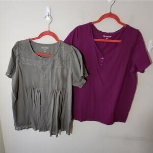 BUNDLE of plus‎ size shirts green and purple 2X